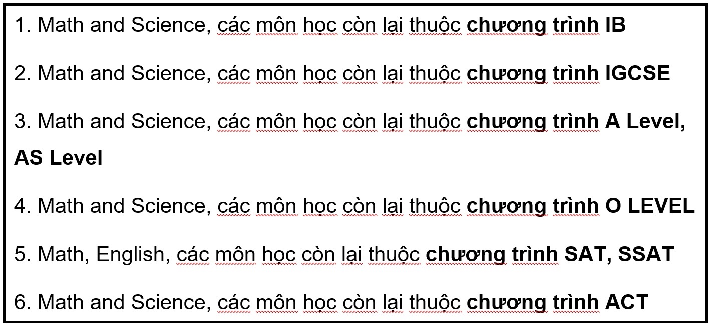 Gia sư dạy kèm Toán (Math), Khoa học (Science), Tích hợp bằng tiếng Anh
